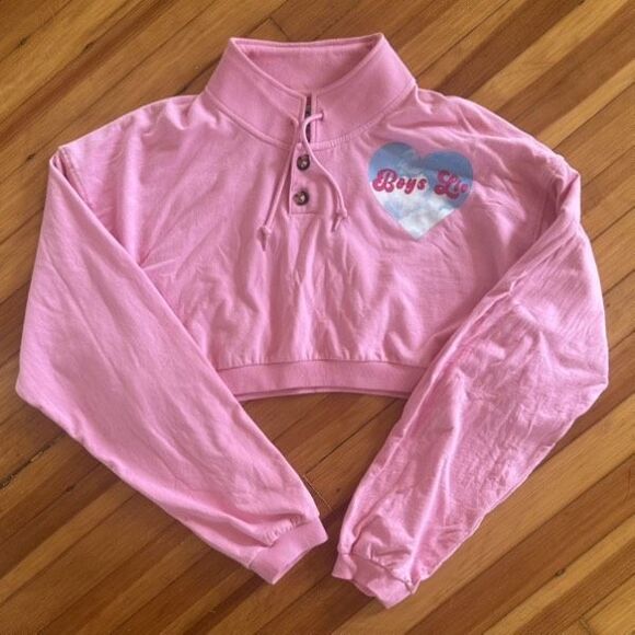 Boys Lie Head in the Clouds Cropped Pink Pullover Sweatshirt Size L/XL - Picture 2 of 8